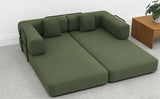 Convertible Sleeper Sofa Bed with Cylindrical Pillow, Corduroy Folding Mattress Couch with Fixed-Shape Frame, Floor Sofa Lounge Couch for Living Room Bedroom Lounge Studio (Grey)