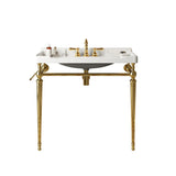 VICI 36" Bathroom Console Sink, Wall-Mounted White Ceramic Vanity Basin with 3 Pre-drilled Faucet Holes, Freestanding Stainless Steel Support Legs with Towel Bar, No Faucet & Sink Cover, Gold Color