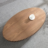 Modern Handcraft Drum Coffee Table Length 43.7 inch Ellipse Coffee Table for Living Room,Oval Small Coffee Table with Sturdy Pedestal,Walnut MDF,W2582P251185