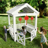 Modern Outdoor Wooden Playhouse for Children Waterproof Design with Comfortable Bench and Attractive Door for Christmas Day