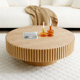 31.49'' Round Wood Coffee Table for Living Room, Modern Handcraft Drum Coffee Table, Circle Wooden Coffee Table for Small Space Apartment ASH.(Same Sku:W876P243948)