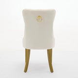 A&A Furniture, Nikki Collection Modern, High-end Tufted Solid Wood Contemporary Velvet Upholstered Dining Chair with golden Wood Legs Nailhead Trim 2-Pcs Set, Milky White,SW1401MW
