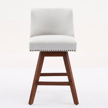 Counter Height Swivel Barstools, 26'' H Seat Height Upholstered Bar Stools Set of 2, Fabric in Ivory