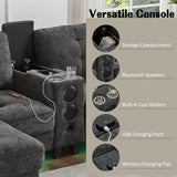 Modern Sectional Sofa 126" U-shaped Sectional Sofa Modular Sectional Couch with Movable Storage Ottomans, multifunctional Console, Bluetooth Speakers and LED Lights for Living Room, Grey
