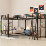 L-Shaped Twin over Twin Bunk Bed with Twin Size Loft Bed with Desk and Shelf ,Brown