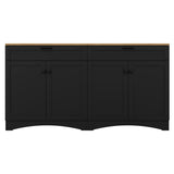 ON-TREND Farmhouse TV Stand with 2 Drawers for TVs Up to 70", Versatile Wood Grain Sideboard with Adjustable Shelves, Mid-Century Buffet Cabinet with Rustic Handles for Living Room/Bedroom, Black