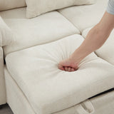 97 Inch L-Shaped Corner Sectional Sofa Couch Storage Ottoman,Chenille Fabric Couch with 7 Seats & 2 Pillows for Living Room, Modern, Small Space, Easy Assembly,Beige