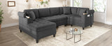 Modern U-shaped Sectional Sofa 115.7" Corner Sectional Living Room Couch Oversized Sectional with with Built-in Cup Holders, Storage Space and USB Ports for Living Room, Beige