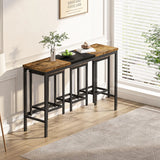Modern Design Kitchen Dining Table, Pub Table, Long Dining Table Set with 3 Stools, Convenient Hanging Stool Design, Natural+Black,(Same SKU:W757P146463)