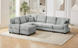Sectional Sofa U-shaped Sectional 125.2" Upholstered L-shaped Sofa with a Movable Ottoman and Side Storage Pockets for Living Room, Grey