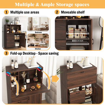 Desk Cabinet, with Storage Drawer & Shelves, Fold-up Desktop, Ideal for Home, Office, Kitchen storage organizer, Dormitory, Small Spaces W31.49