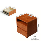 20"Modern Nightstand with 2 Drawers And Shelves Solid Wood Night Stand with Charger Station Mid Century Bedside Table Curved Wood Side Table-Walnut