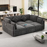 86.6" Sectional Sofa Modular Sofa U-shaped Sofa Couch Sofa Bed L-shaped Sofa with a Movable Ottoman and Two USB Ports for Living Room(Old SKU:N719S001680B), Black