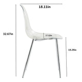 Modern minimalist transparent dining chair, plastic chair, armless crystal chair, Nordic creative makeup stool, negotiation chair, silver plated metal leg 6-piece set, TW-1200