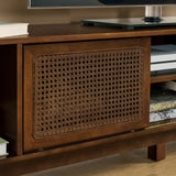 67.9 Inch Mid Century Modern Rattan TV Stand for TVs up to 75", Entertainment Cabinet, Media Console for Living Room Media Room, Solid Wood Feet & Rattan Cabinet Doors - Walnut