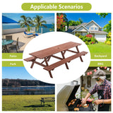 Extra Large 95-Inch Outdoor Picnic Table Set with Benches, 12-Person Wooden Patio Table with Umbrella Hole, Rustic Brown Garden Furniture for Backyard, 240cm