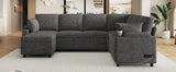 109.9" Sectional Sofa Versatile Sofa Bed Sofa Sleeper U-shaped Sofa with Ample Storage Space, Two Cup Holders and Charging Ports for Living Room, Beige,Grey