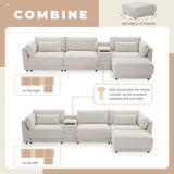 [VIDEO]124'' L-Shaped Sectional Sofa with Multi-Functional Storage Console, Wired&Wireless Charger, Movable Ottoman, Wider&Thicker Cushion, Free Combination for Living Room&Apartment, Chenille