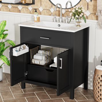 30-Inch  Bathroom Vanity with Ceramic Sink and Ample Storage - The Perfect Choice for Small Bathrooms