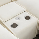 111" Sectional Sofa Chenille Upholstered Sofa with Two Removable Ottoman, Two USB Ports, Two Cup Holders and Large Storage Box for Living Room (Old SKU:SG001480AAA), Beige