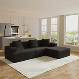 Compression Sectional Couch with Comfy Chaise, Boneless L Shape Sofa with Deep Seat, Minimalist Modular Couches Sleeper for Living Room Bedroom Apartment Lounge,corduroy,Black (102.4x66.9x24.8inch)