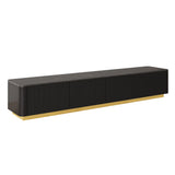 ON-TREND Luxury Fluted TV Stand for TVs Up to 85", Faux Marble Tabletop Media Console with 4 Drawers, Curved Profile Design, Modern Entertainment Center with Gold Base for Living Room, Black