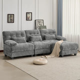 93" 3+1 Seater Sofa with Ottoman - 4-Position Adjustable Backrest, 350lb/Seat, Soft Chenille Fabric, 3 Throw Pillows, Easy Assembly