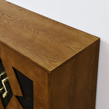 60" Mid Century Modern Sideboard Buffet Cabinet with Storage, TV Media Console, Storage Cabinet with Geometric Pattern & Adjustable Shelves for Kitchen Dining Living Room Entryway Hallway, Walnut
