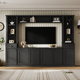 Minimalist Entertainment Wall Unit Set with Bridge for TVs Up to 75'', Ample Storage Space TV Stand with Adjustable Shelves, Modernist Large Media Console for Living Room, Black(NEW SKU: N721S000061B)