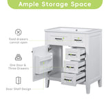 30" Bathroom Vanity without Sink, Cabinet Base Only, Bathroom Cabinet with Drawers, Solid Frame and MDF Board, White