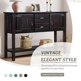 48'' Solid Wood Sideboard Console Table with 2 Drawers and Cabinets and Bottom Shelf, Retro Style Storage Dining Buffet Server Cabinet for Living Room Kitchen Dining Room (Espresso