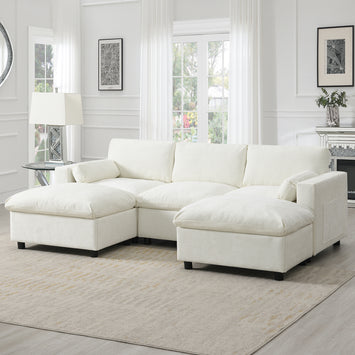 [VIDEO]86.5'' Chenille Modular Sectional Sofa with Storage Pockets, 5 Seat U Shaped Couch Set with Pillows,Free Combination,Modern Cloud Sofa with 2 Movable Ottoman for Living Room,Apartment,3 Colors