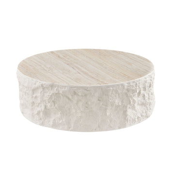 35.43''Fiberglass Round Center Coffee Table for Living Room Vintage Table,Imitation Stone Table front of the Sofa,Modern Design Coffee Table for Office,Apartment,No Need Assembly