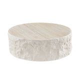 35.43''Fiberglass Round Center Coffee Table for Living Room Vintage Table,Imitation Stone Table front of the Sofa,Modern Design Coffee Table for Office,Apartment,No Need Assembly