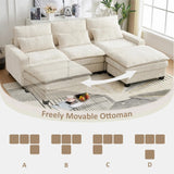 99'' Sectional Cloud Deep Seat Couch, Modern Comfy Chenille L Shaped Sectional Sofa for Living Room Set, Upholstered 4-Seats Sofa Couch with Movable Ottoman, Beige
