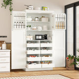 [Assembly Video Provided] TOPMAX 35.5x17.6x70.9inch Freestanding Kitchen Pantry Cabinet, Tall Storage Cabinet with 4 Doors, 2 Door Shelves, 8 Pull-out Trays and Adjustable Shelf for Dining Room, Blue