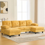 U-shaped Sectional Sofa 103.5" Chenille Fabric Couch with Dual Chaise Lounges, Storage Pockets and Armrest Pillows for Living Room, Brown