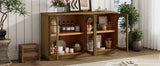 TREXM 4-Door Large Storage Buffet Cabinet with Glass Doors, Arched Cabinet with Adjustable Shelves for Kitchen, Dining Room and Living Room (Black)