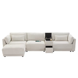 [VIDEO]124'' L-Shaped Sectional Sofa with Multi-Functional Storage Console, Wired&Wireless Charger, Movable Ottoman, Wider&Thicker Cushion, Free Combination for Living Room&Apartment, Chenille