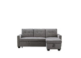 77 Inch Reversible Sectional Storage Sleeper Sofa Bed , L-Shape 2 Seat Sectional Chaise With Storage , Skin-Feeling Velvet Fabric ,Light Grey Color For Living Room Furniture