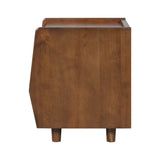 Walnut Nightstand with Rattan Detail, MDF + Solid Wood, Modern Bedroom Storage, Open Shelf & Drawer, Indoor Furniture