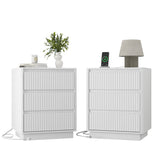 (Set of 2)End Table with Fast USB C Charging Station, Sofa Side Table with 3Drawers, Large Storage Modern Wood Storage Cabinet for Living Room,Bedroom,Office, White