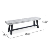 Light Grey Sandblast Finish Acacia Wood Dining Bench with Black Rustic Metal Finish Frame