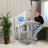 Folding Table with Storage Shelf,32.6 Inch Foldable Computer Desk for Small Spaces,Small Writing Desk for Bedroom  Home Office Dorm and Apartment,White