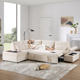 [VIDEO]107'' Sectional Sleeper Sofa Bed with Pull Out Couch, L-shaped with Adjustable Armrest, USB&Type-C Charging, Free Movement Storage Ottoman, Free Combination for Living Room&Apartment, Chenille