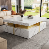 Modern Black Square Storage Coffee Table With 4 Drawers
