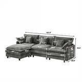 101.9-inch three-seater sofa, made of Chenille fabric, equipped with a movable footstool, modular design, suitable for various settings such as living rooms, bedrooms, and apartments.gray