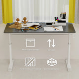 Adjustable study desk suitable for children and adults, height-adjustable, multifunctional home office desk, compact design, desktop dimensions: 60cm × 120cm, white frame, gray tabletop.