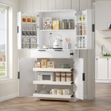 72" Fluted Kitchen Pantry Cabinet with 3 Keyboard Drawers & 6 Door Shelves Adjustable, Freestanding Cupboard Storage Cabinet for Bathroom, Diningroom, Office, Entryway, White
