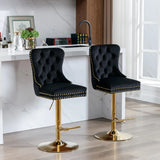 A&A Furniture,Thick Golden Swivel Velvet Barstools Adjusatble Seat Height from 27-35 Inch, Modern Upholstered Bar Stools with Backs Comfortable Tufted for Home Pub and Kitchen Island (Beige,Set of 2)